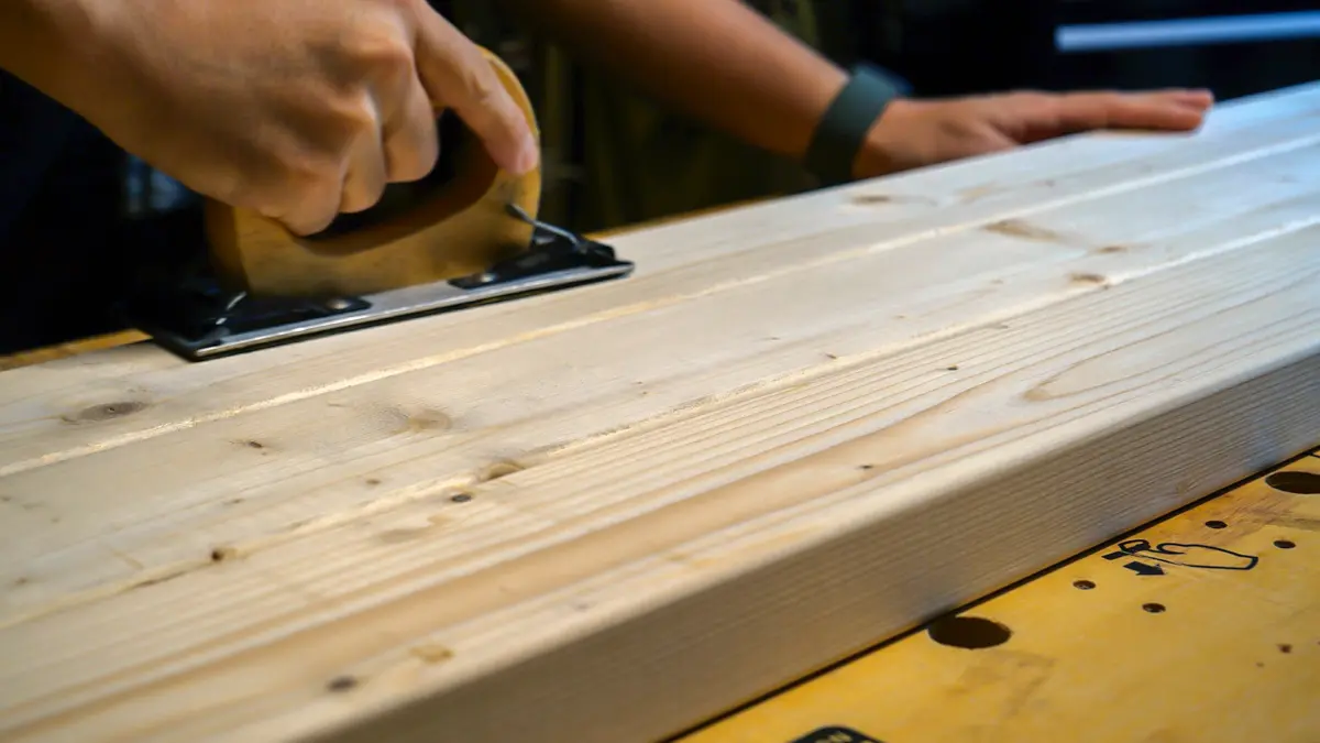 2×4材をサンドペーパーで研磨する